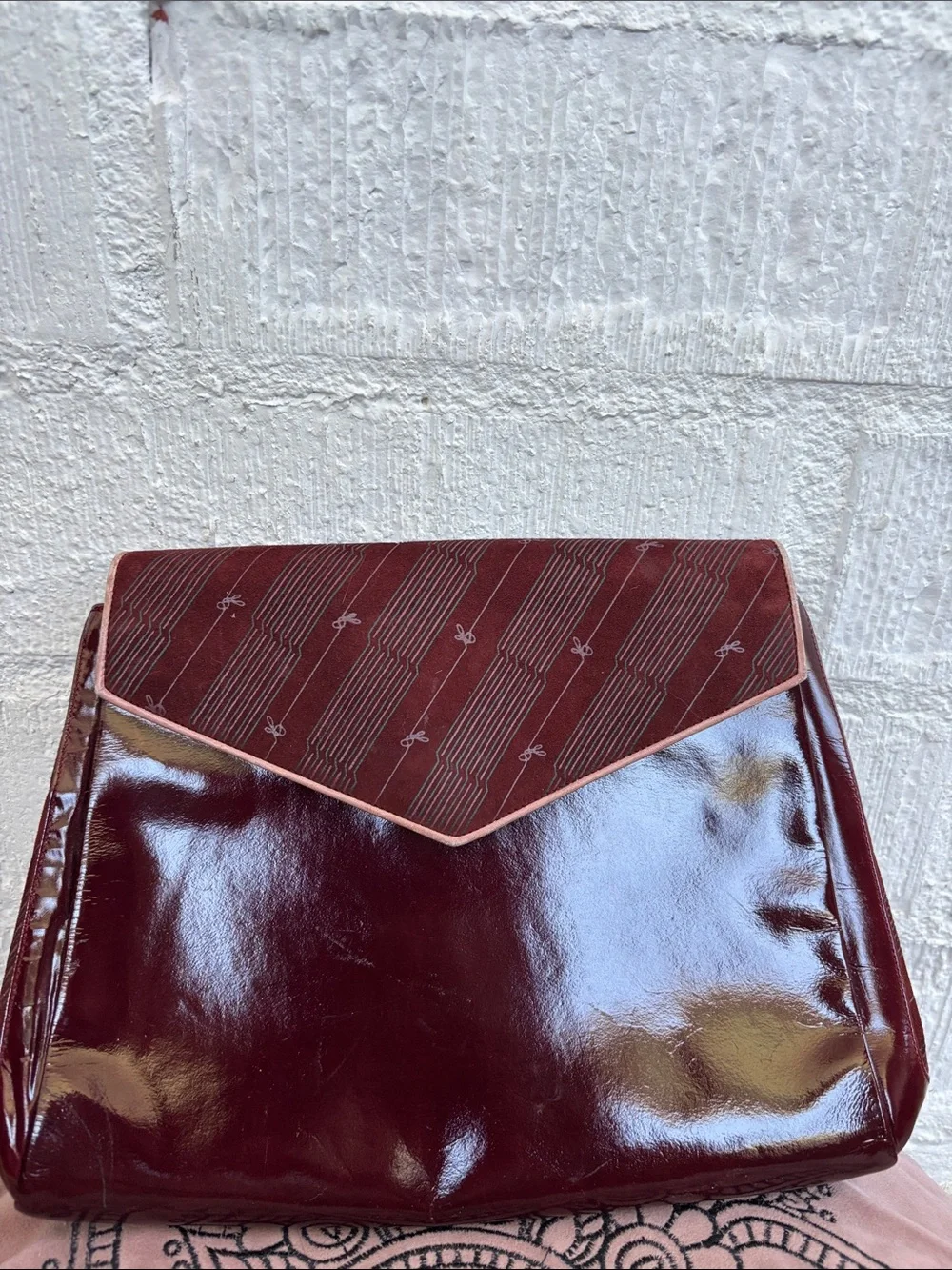 Linea Patent Leather Burgundy Envelope Crossbody with Contrast Trim